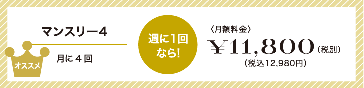 週に1回なら!マンスリー4。月に4回11,800円(税別)