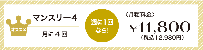 週に1回なら!マンスリー4。月に4回11,800円(税別)