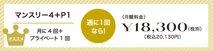 週に1回なら!マンスリー4。月に4回+プライベート1回18,300円(税別)