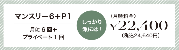 しっかり派には!マンスリー6。月に6回+プライベート1回22,400円(税別)