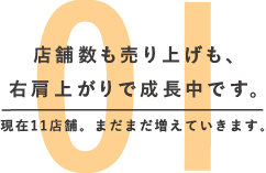 店舗数も売り上げも、右肩上がりで成長中です。